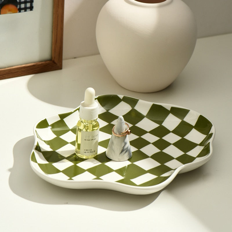Checkerboard ceramic tray