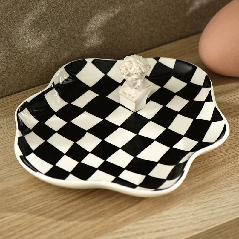 Checkerboard ceramic tray