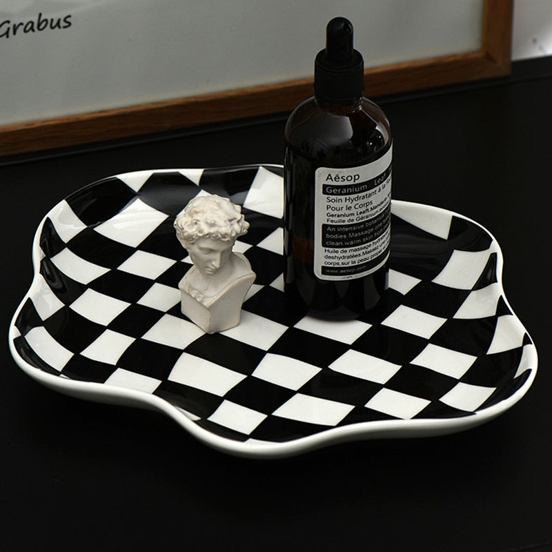 Checkerboard ceramic tray