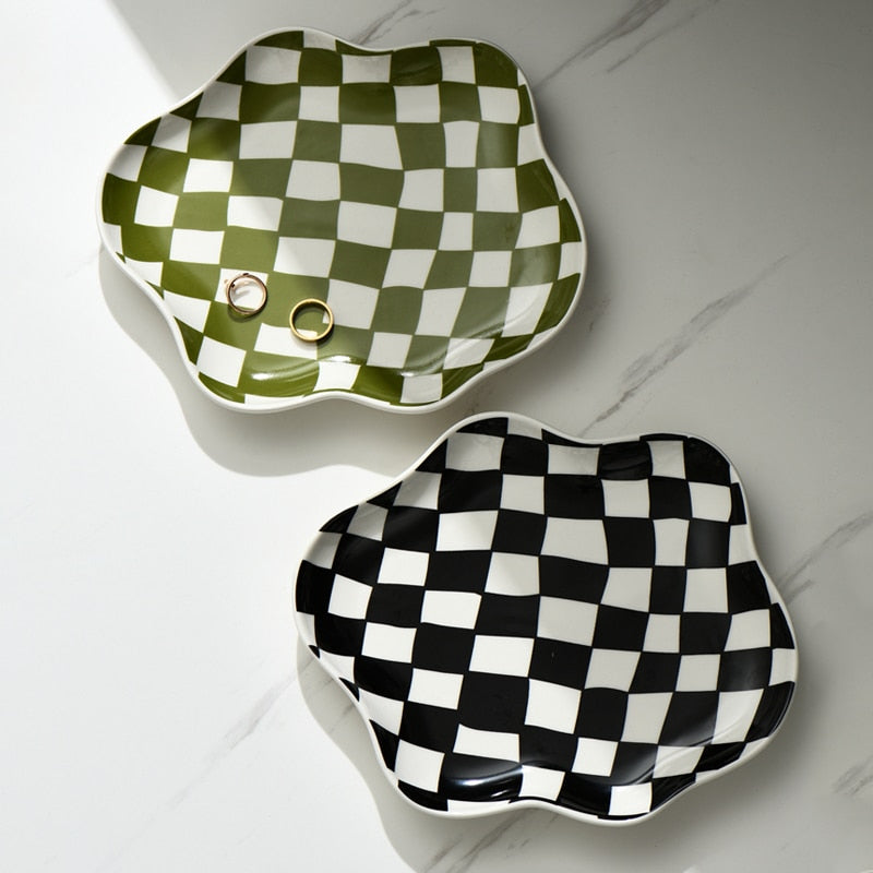 Checkerboard ceramic tray
