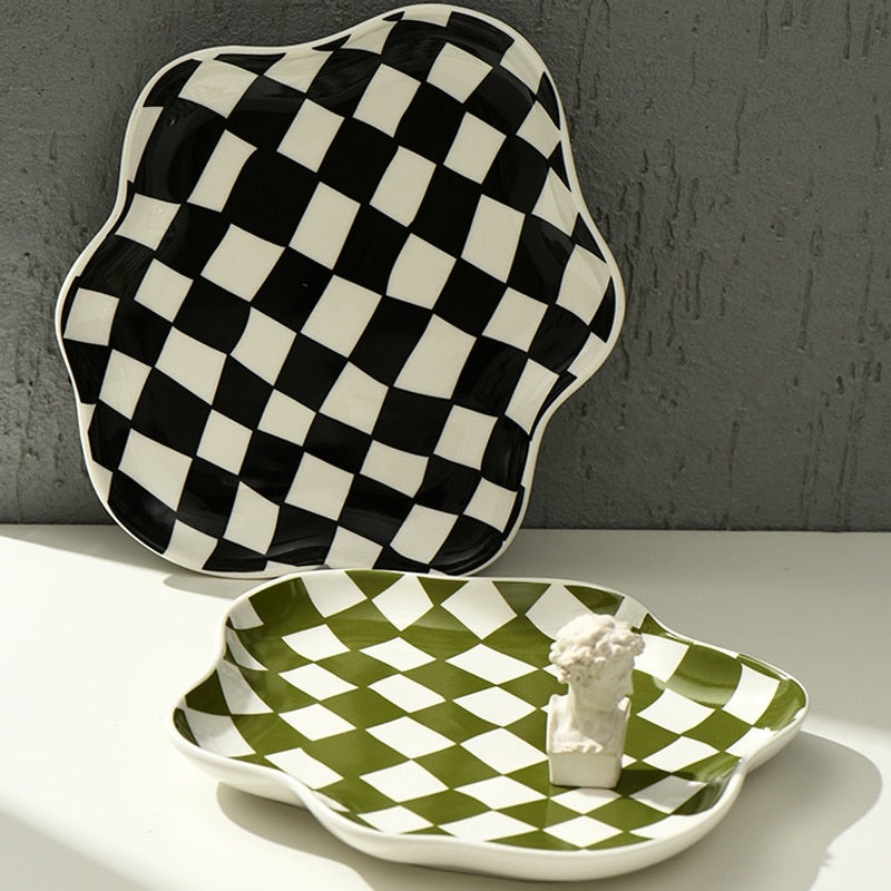 Checkerboard ceramic tray