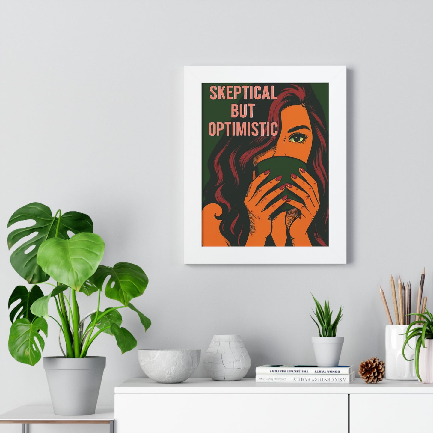 Skeptical But Optimistic Framed Vertical Poster, Inspirational Wall Art, Positive Affirmation Decor, Home Office Decoration, [...]