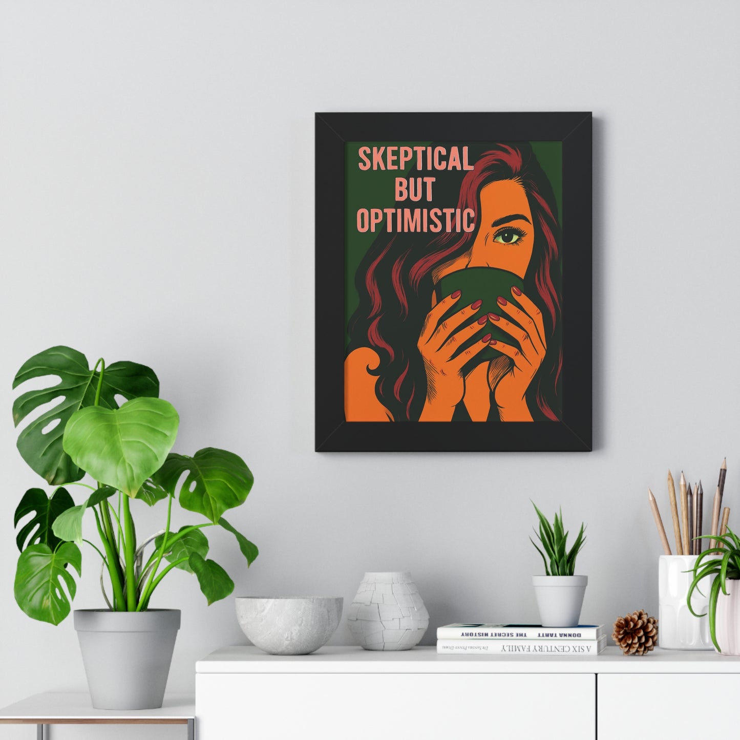 Skeptical But Optimistic Framed Vertical Poster, Inspirational Wall Art, Positive Affirmation Decor, Home Office Decoration, [...]